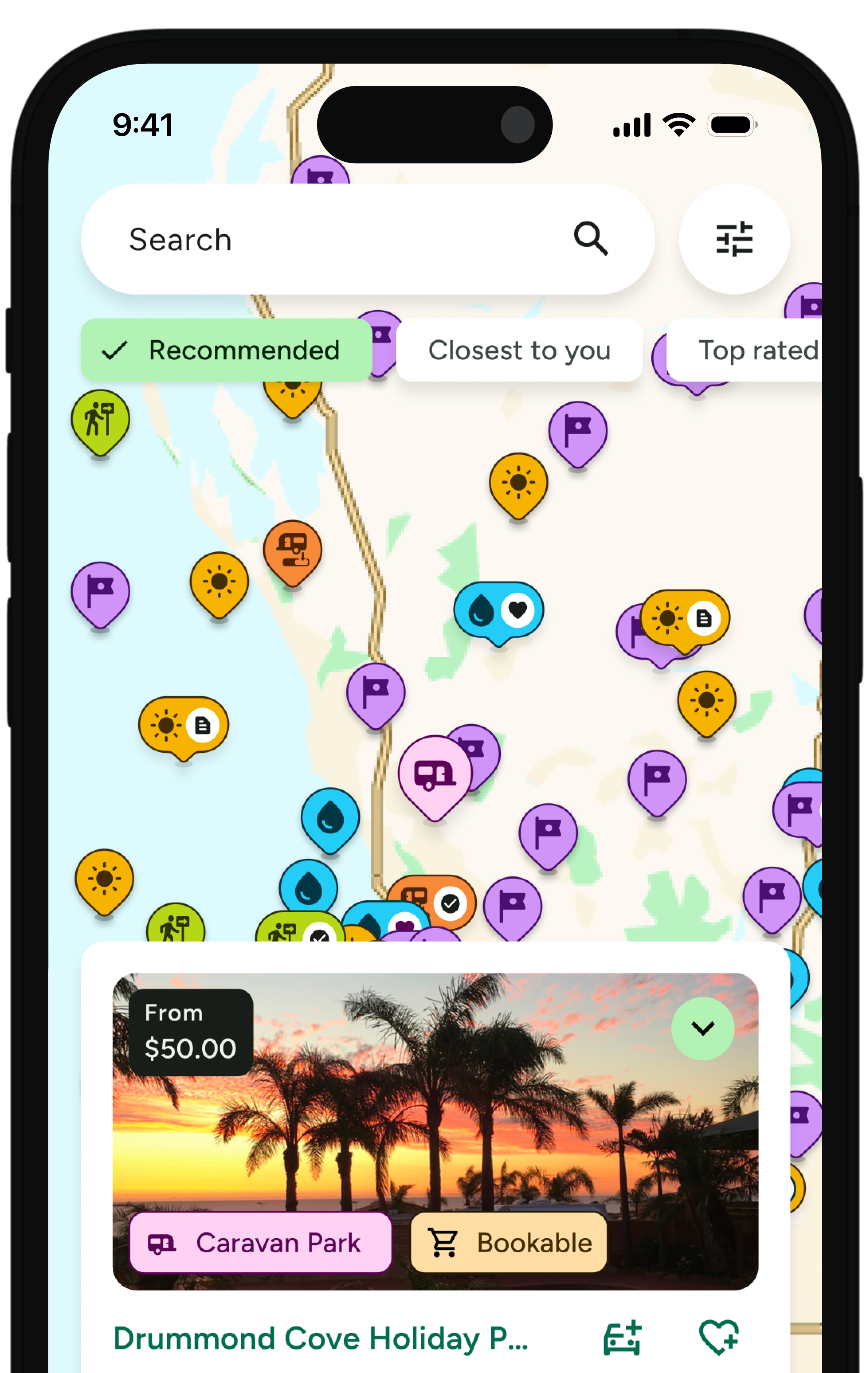 Screenshot of the app showing a caravan park